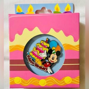Disney Parks Pins Mickey Mouse Happy Birthday Cake & Balloons Gift Box Pin New